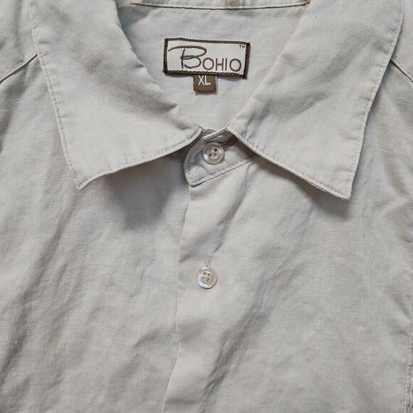 Bohio Linen Shirt Mens XL Summer Ivory White Short Sleeve - Picture 3 of 10